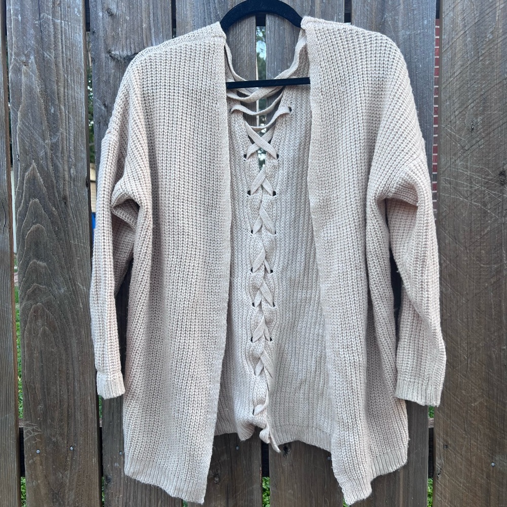 Beige Lace-Up Women Sweater